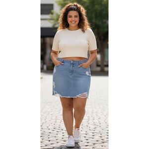 Rue 21 Plus Size Distressed Mini Jean Skirt